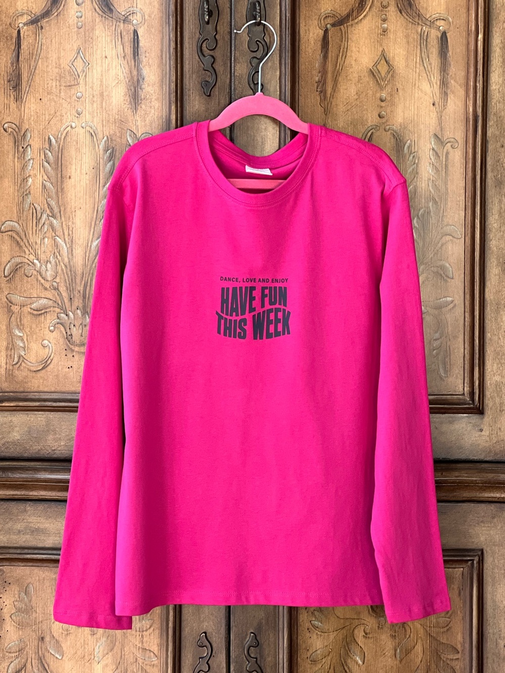 NWOT Zara Girls Berry Pink Cotton Long-Sleeve Graphic Tee 11/12 10/12
